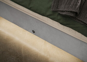 Luxus Boxspringbett Keno in Picasso Velourstoff Grau