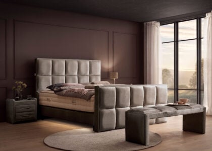 Luxus Boxspringbett Keno in Velvet Samtstoff Platin