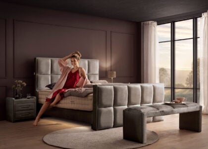 Luxus Boxspringbett Keno in Velvet Samtstoff Platin