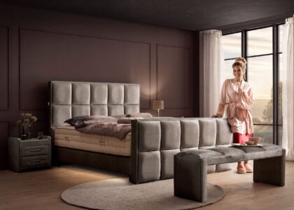 Luxus Boxspringbett Keno in Velvet Samtstoff Platin