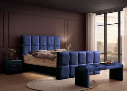 Luxus Boxspringbett Keno in Velvet Samtstoff Royalblau