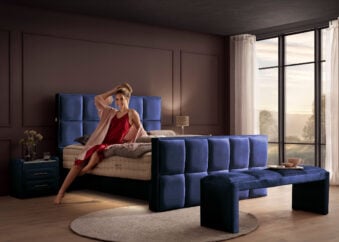 Luxus Boxspringbett Keno in Velvet Samtstoff Royalblau