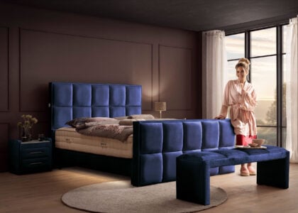 Luxus Boxspringbett Keno in Velvet Samtstoff Royalblau