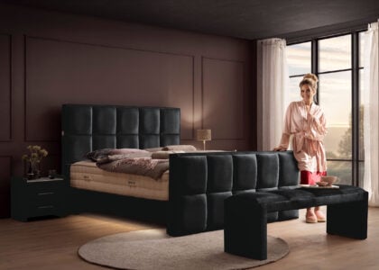 Luxus Boxspringbett Keno in Velvet Samtstoff Schwarz