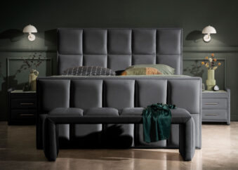 Luxus Boxspringbett Keno in Picasso Velourstoff Schwarz