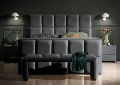 Luxus Boxspringbett Keno in Picasso Velourstoff Schwarz