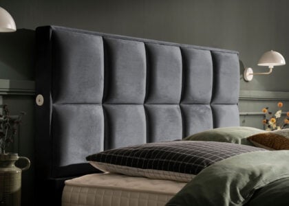 Luxus Boxspringbett Keno in Picasso Velourstoff Schwarz