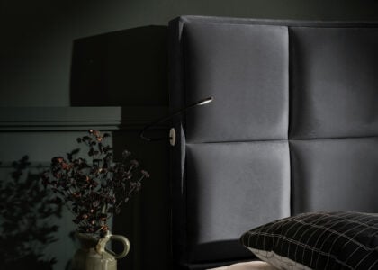 Luxus Boxspringbett Keno in Picasso Velourstoff Schwarz