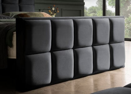Luxus Boxspringbett Keno in Picasso Velourstoff Schwarz