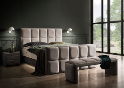 Luxus Boxspringbett Keno in Picasso Velourstoff Taupe