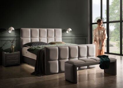 Luxus Boxspringbett Keno in Picasso Velourstoff Taupe