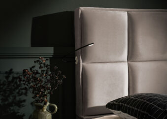 Luxus Boxspringbett Keno in Picasso Velourstoff Taupe