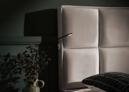 Luxus Boxspringbett Keno in Picasso Velourstoff Taupe