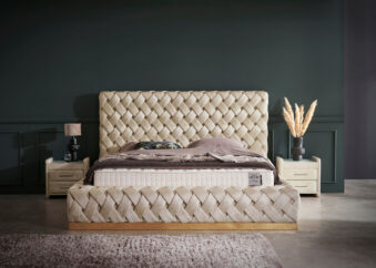 Luxus Boxspringbett Mit Bettkasten Crowne in Creme Matrix Samtstoff