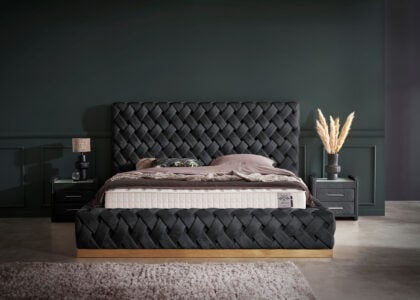 Luxus Boxspringbett mit Bettkasten Crowne in Schwarz Matrix Samtstoff