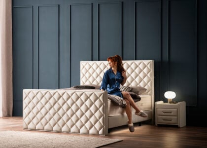 Luxus Boxspringbett Pera in Picasso Velours Altweiss