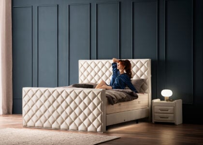 Luxus Boxspringbett Pera in Picasso Velours Altweiss