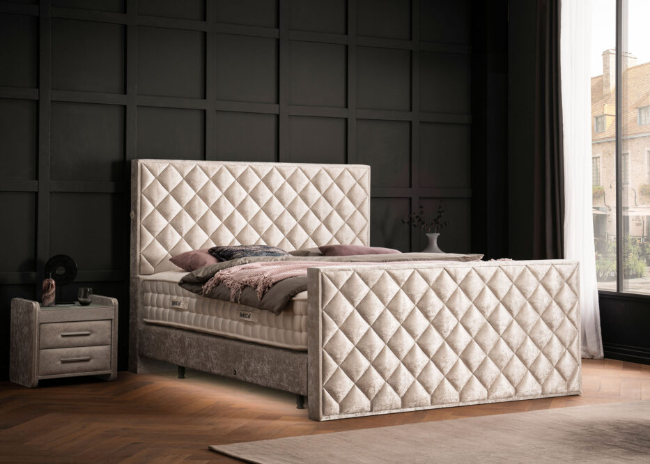 Luxus Boxspringbett Pera Creme Pannesamt Matrix