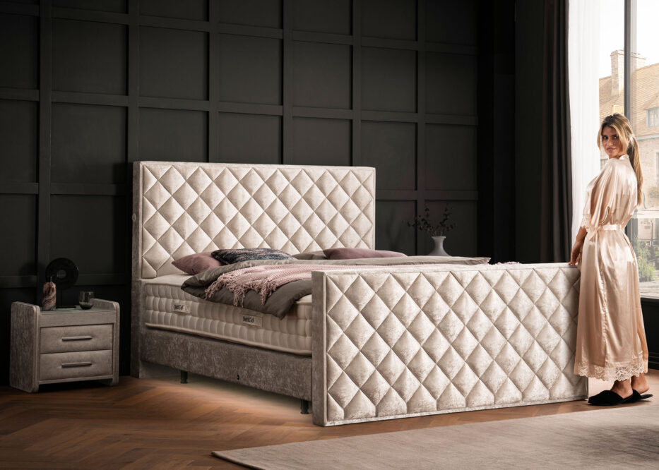 Luxus Boxspringbett Pera Creme Pannesamt Matrix