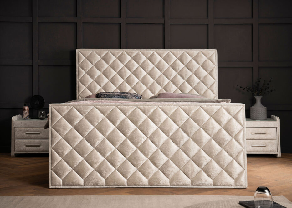 Luxus Boxspringbett Pera Creme Pannesamt Matrix