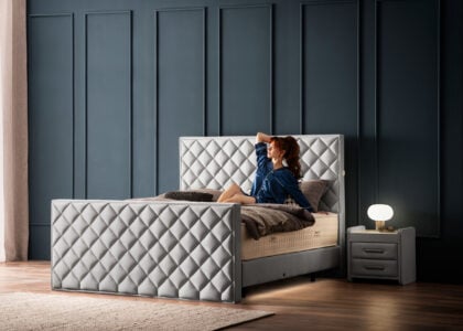 Luxus Boxspringbett Pera Grau Picasso Velours