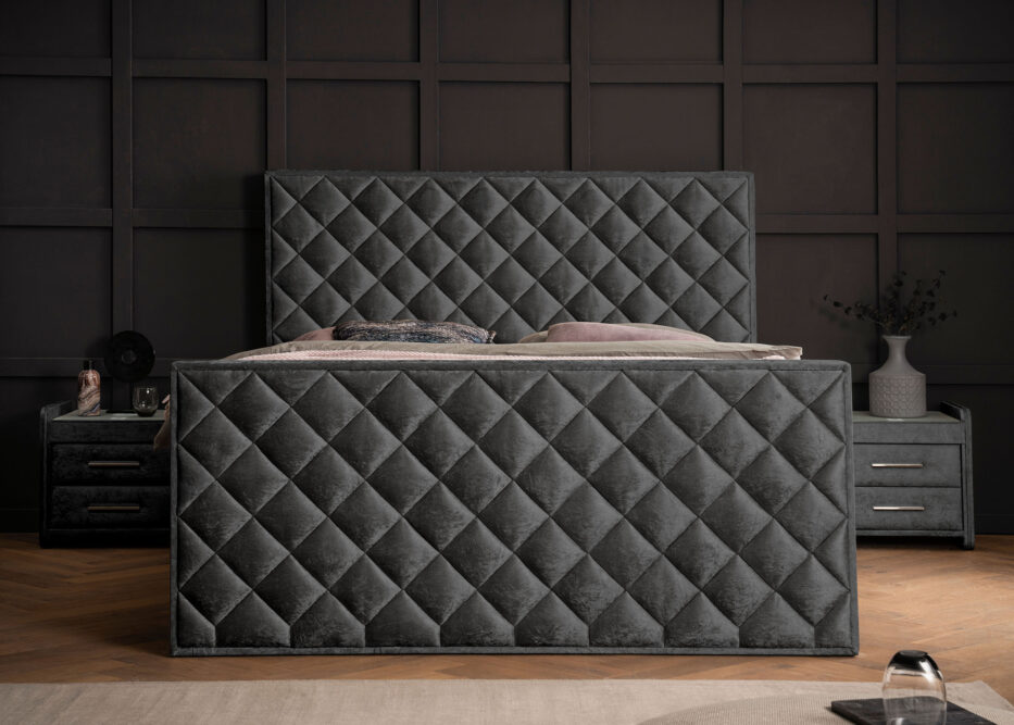 Luxus Boxspringbett Pera Schwarz Pannesamt Matrix