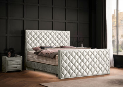 Luxus Boxspringbett Pera Silber Pannesamt Matrix