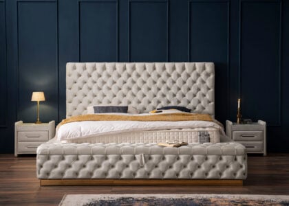 Luxus Boxspringbett Plaza in Picasso Velourstoff Altweiss