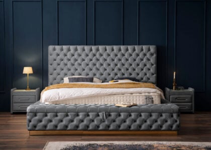 Luxus Boxspringbett Plaza in Picasso Velourstoff Anthrazit