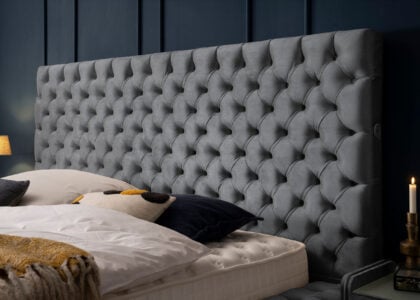 Luxus Boxspringbett Plaza in Picasso Velourstoff Anthrazit