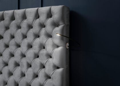 Luxus Boxspringbett Plaza in Picasso Velourstoff Anthrazit