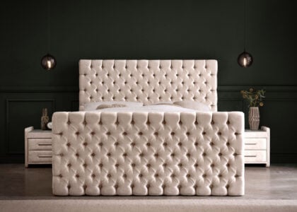 Luxus Boxspringbett Plaza in Matrix Samt Creme