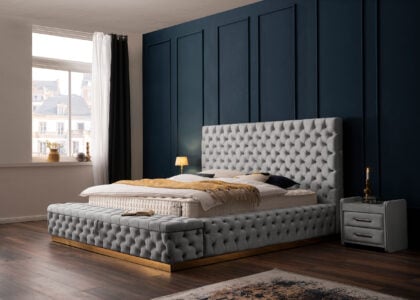 Luxus Boxspringbett Plaza in Picasso Velourstoff Grau
