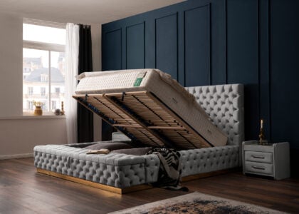 Luxus Boxspringbett Plaza in Picasso Velourstoff Grau