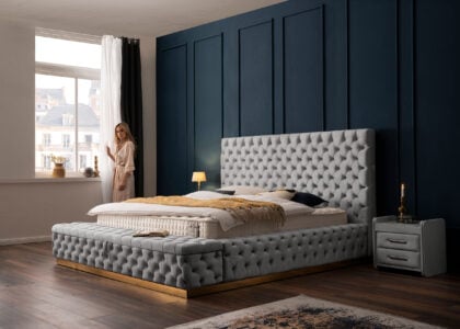 Luxus Boxspringbett Plaza in Picasso Velourstoff Grau