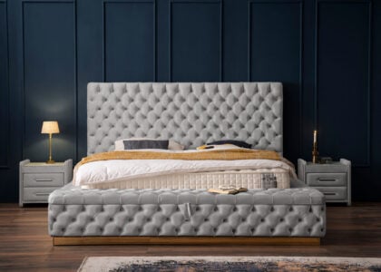 Luxus Boxspringbett Plaza in Picasso Velourstoff Grau