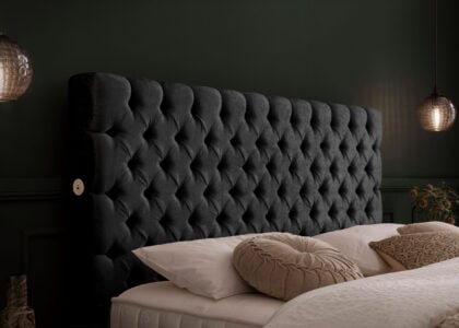 Luxus Boxspringbett Plaza in Matrix Samt Schwarz