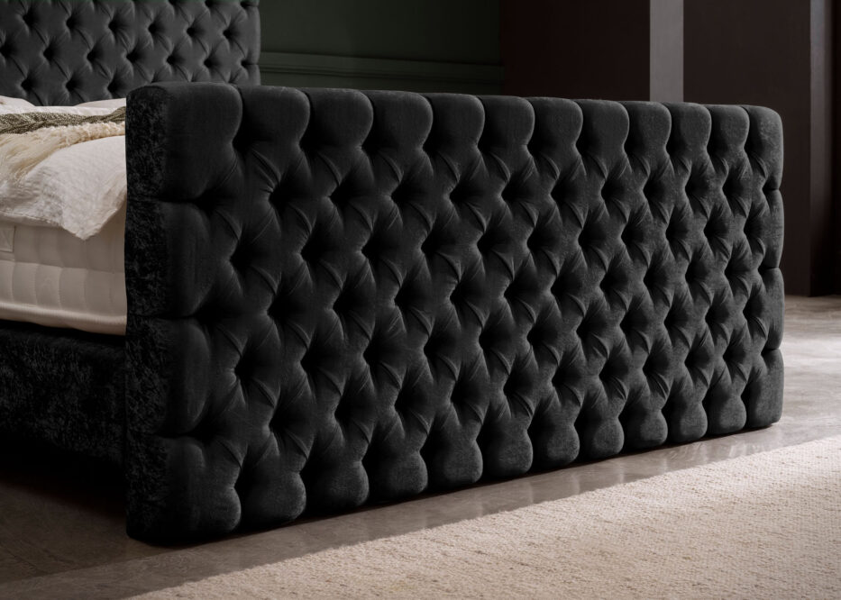 Luxus Boxspringbett Plaza in Matrix Samt Schwarz