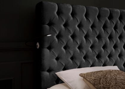 Luxus Boxspringbett Plaza in Matrix Samt Schwarz