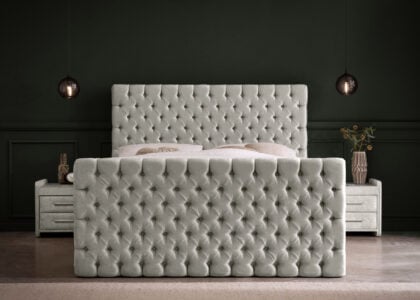 Luxus Boxspringbett Plaza in Matrix Samt Silber