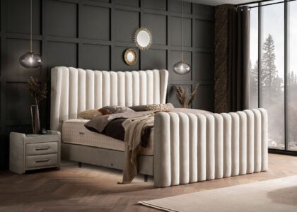 Luxus Boxsprıngbett Saılor ın Picasso Velourstoff Altweiss