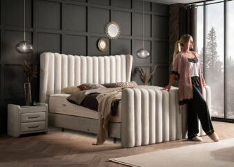 Luxus Boxsprıngbett Saılor ın Picasso Velourstoff Altweiss