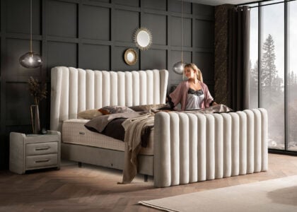 Luxus Boxsprıngbett Saılor ın Picasso Velourstoff Altweiss