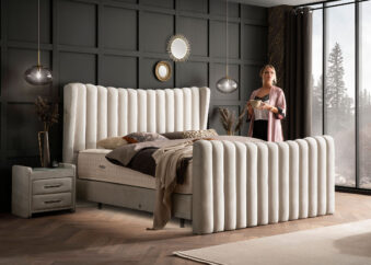 Luxus Boxsprıngbett Saılor ın Picasso Velourstoff Altweiss