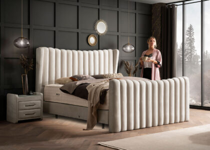 Luxus Boxsprıngbett Saılor ın Picasso Velourstoff Altweiss