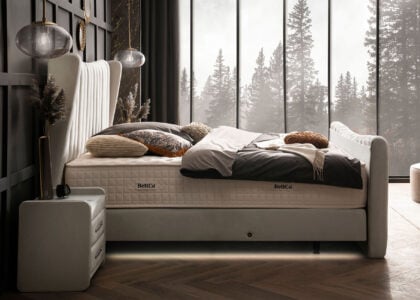 Luxus Boxsprıngbett Saılor ın Picasso Velourstoff Altweiss