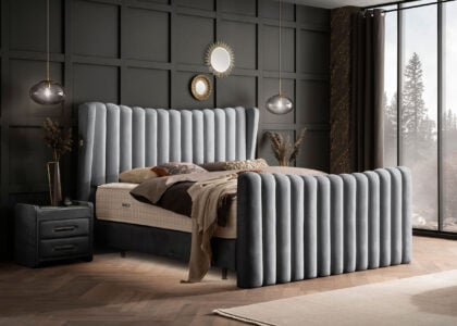 Luxus Boxsprıngbett Saılor ın Picasso Velourstoff Anthrazit