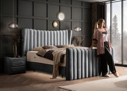 Luxus Boxsprıngbett Saılor ın Picasso Velourstoff Anthrazit