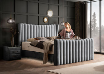 Luxus Boxsprıngbett Saılor ın Picasso Velourstoff Anthrazit