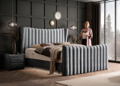 Luxus Boxsprıngbett Saılor ın Picasso Velourstoff Anthrazit